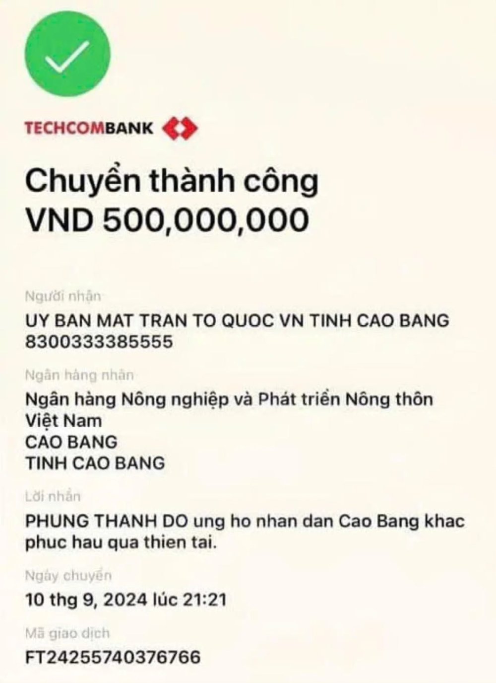 Độ Mixi ủng hộ tiền ủng hộ mùa bão